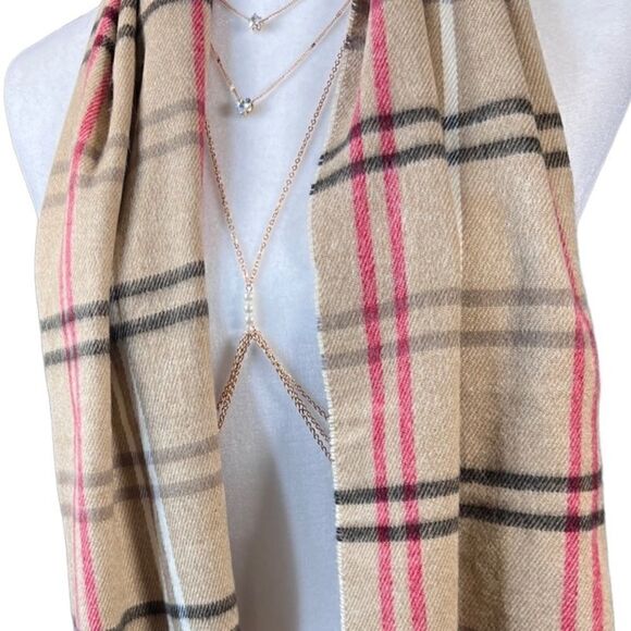 Cejon beige plaid unisex scarf made in Italy - Picture 7 of 13